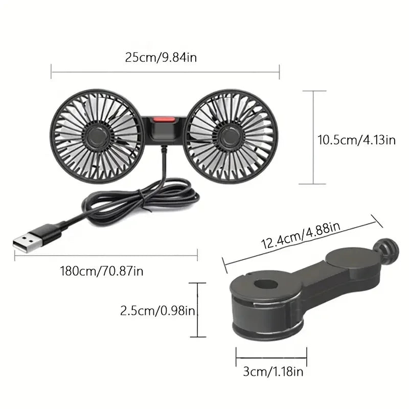 Autoventilator 360° °   3-geschwindigkeit Auto Sitz Zurück Lüfter USB Ladung Dual Kopf Fan Einstellbare Rotation Hals Kühler für Auto Hause zubehör