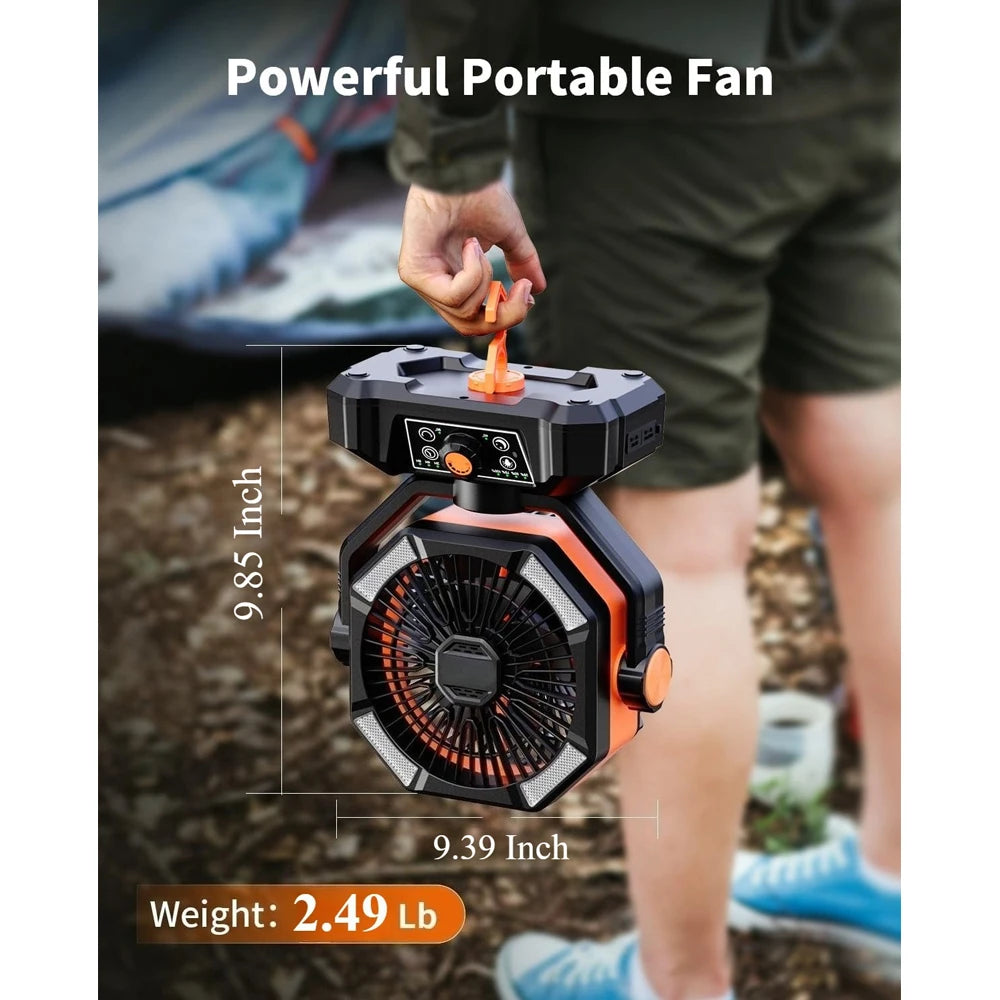 20000 mAh Akku Campingventilator mit 4 LED-Laterne, 8 Geschwindigkeiten, Schreibtischventilator, tragbarer Outdoor-Ventilator für Campingzelt und Angeln im Freien