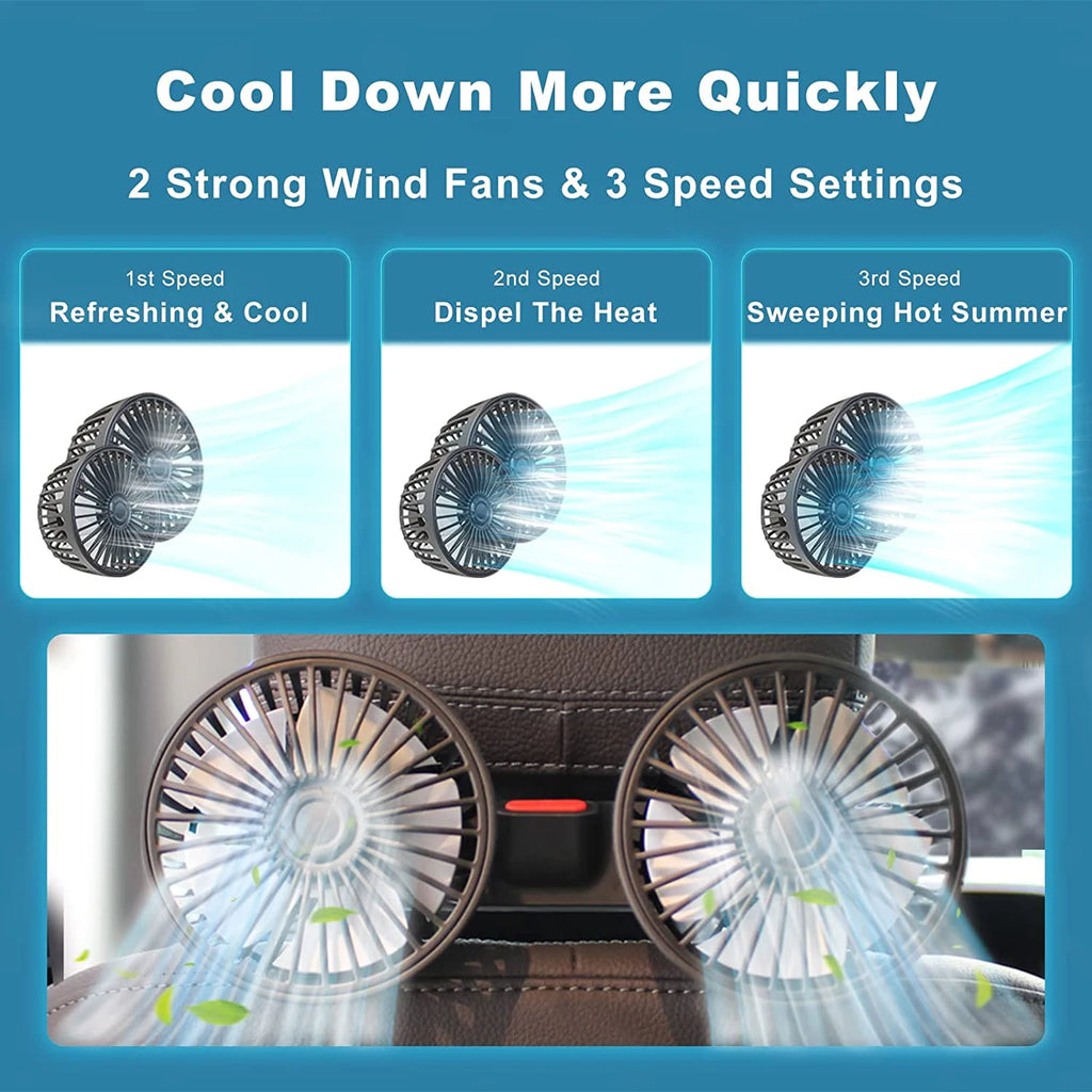 Autoventilator 360° °   3-geschwindigkeit Auto Sitz Zurück Lüfter USB Ladung Dual Kopf Fan Einstellbare Rotation Hals Kühler für Auto Hause zubehör