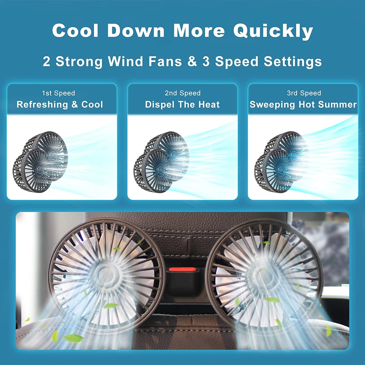 Autoventilator 360° °   3-geschwindigkeit Auto Sitz Zurück Lüfter USB Ladung Dual Kopf Fan Einstellbare Rotation Hals Kühler für Auto Hause zubehör