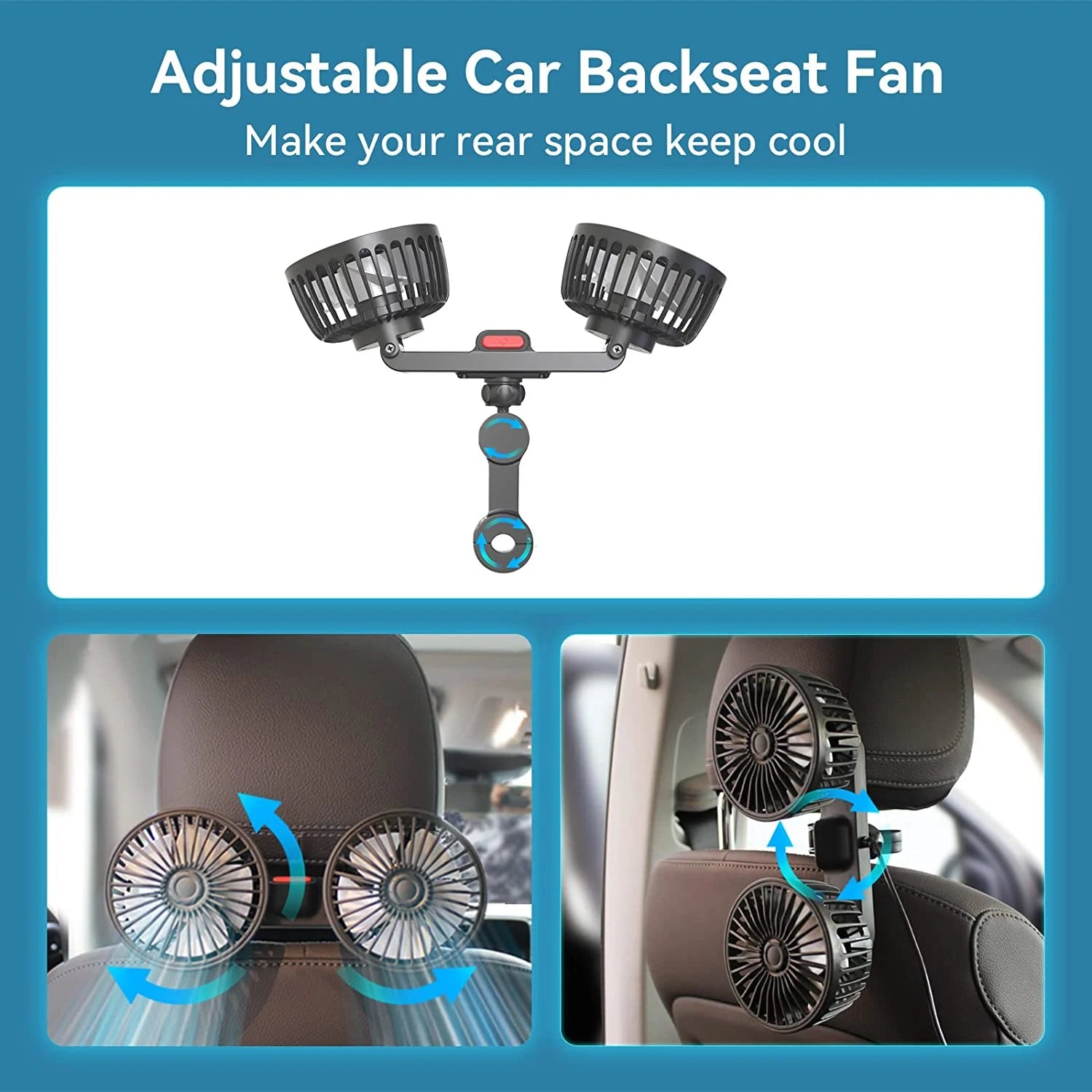 Autoventilator 360° °   3-geschwindigkeit Auto Sitz Zurück Lüfter USB Ladung Dual Kopf Fan Einstellbare Rotation Hals Kühler für Auto Hause zubehör